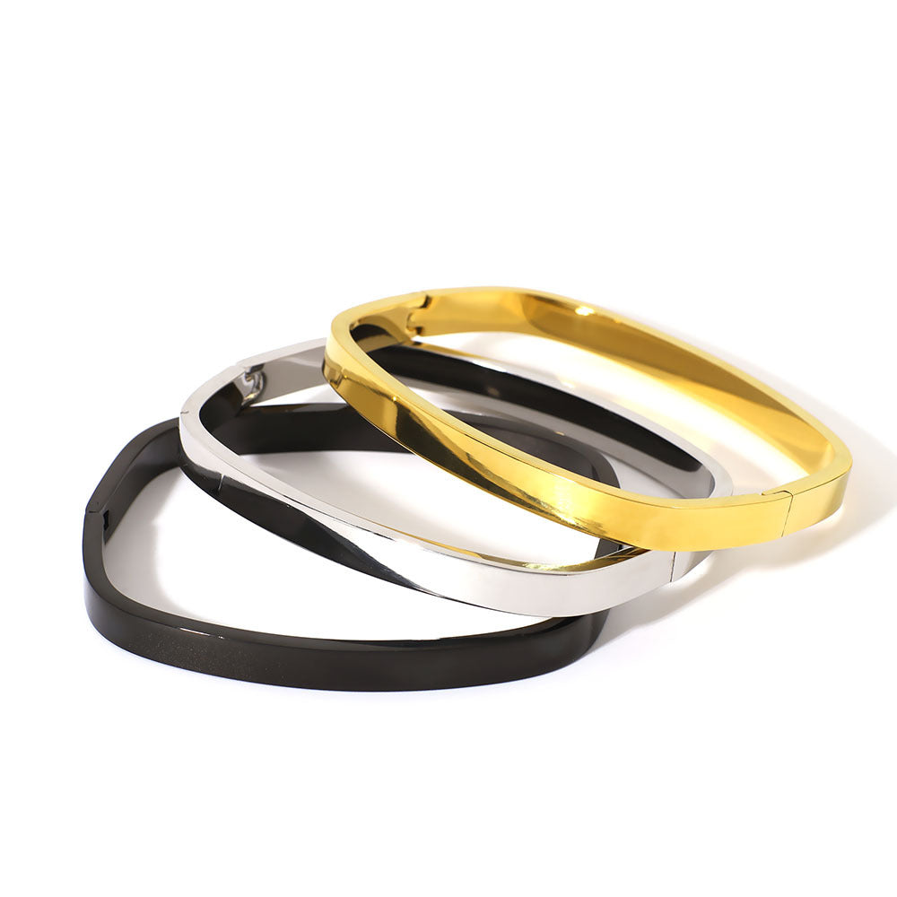 Bracciale Quadrato Minimalista in Acciaio Inossidabile con Placcatura in Oro 18K da Donna