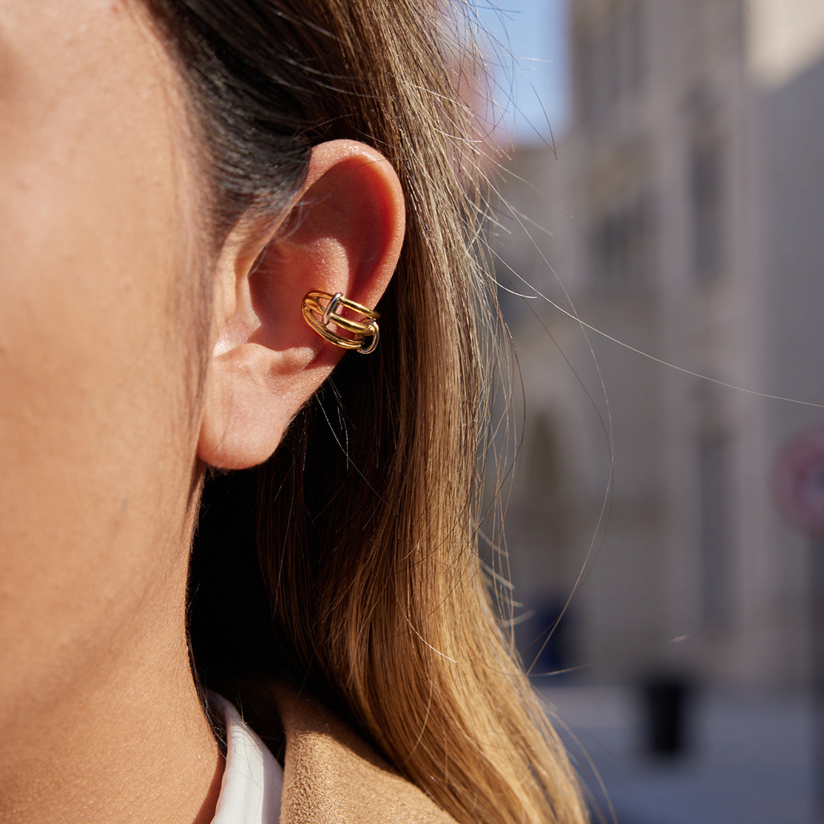 Pendientes de clip de acero inoxidable geométricos para mujer con acabado chapado, joyería de oreja minimalista y de moda