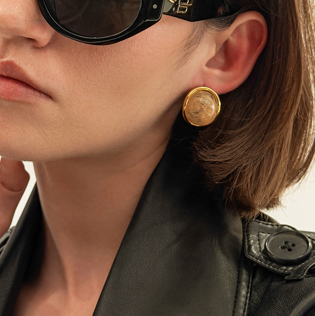 Luxury Elegant Geometric Oval Gradient Resin Plated Stainless Steel Earrings for Women