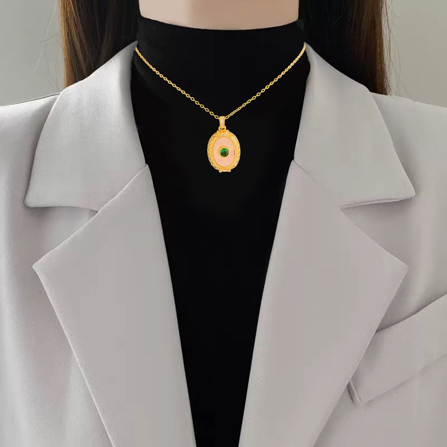 Sporty Sweet Evil Eye Floral Pendant Titanium Steel Necklace with Cable Chain