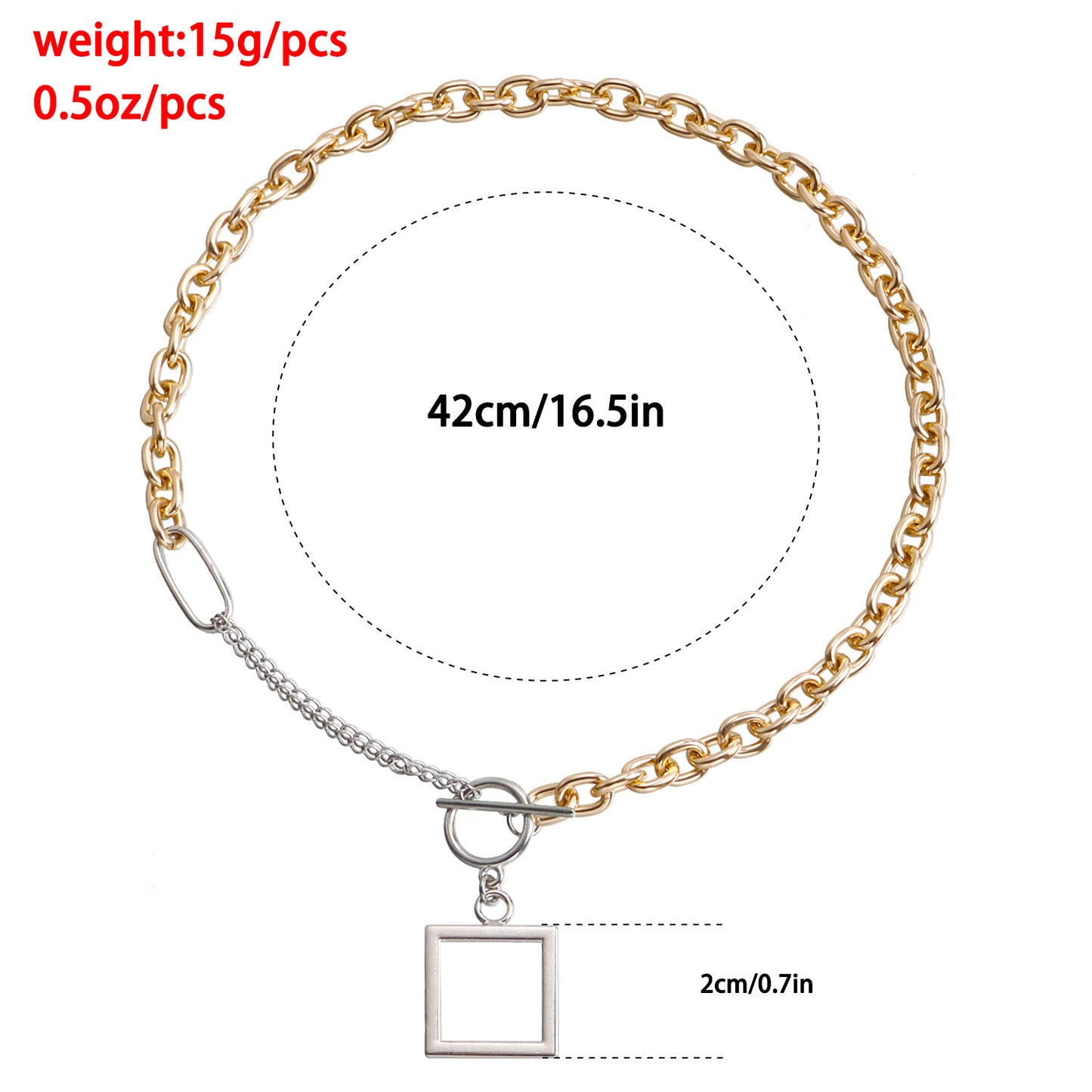 Geometric Square Pendant Necklace for Women Alloy Chain with Hollow Design and Electroplated Finish