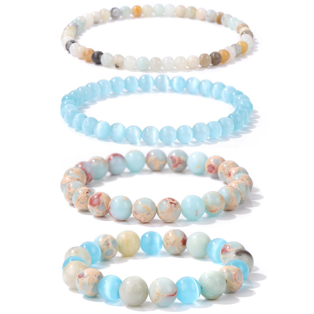 Geometric Natural Stone Beaded Bracelet Set Unisex Handmade Jewelry