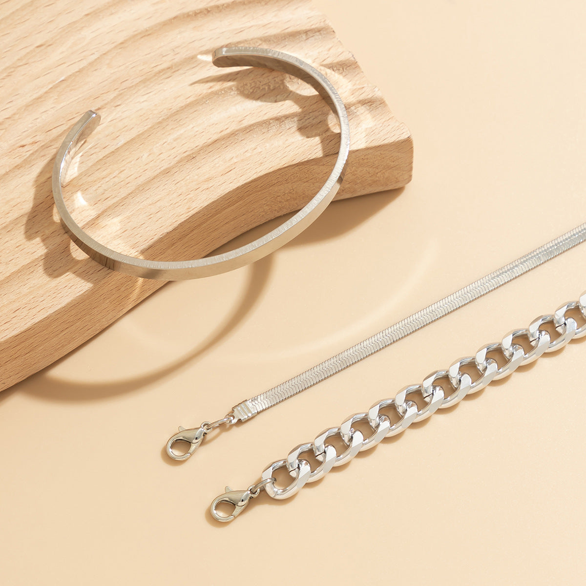 Punk Geometric Star Snake Chain Plated Alloy Bracelet Set for Women