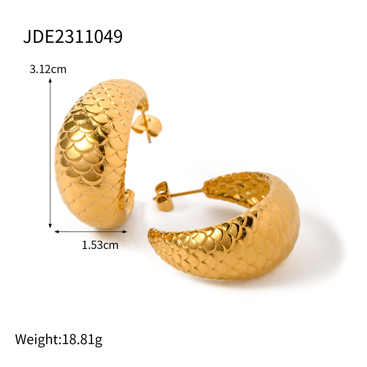 Unique Asymmetric Ins Style 18K Gold Plated Stainless Steel Fish Scale Ring Earring Bracelet Set for Women