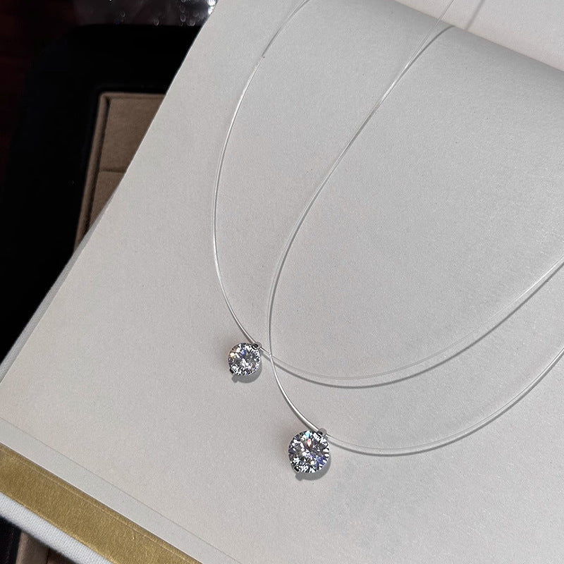 Luxury Teardrop Cubic Zirconia Pendant Necklace Brass Invisible Fish Line Choker for Women Unisex