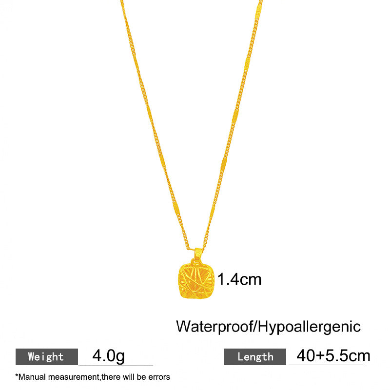 Minimalist Sweet Twisted Square Heart Titanium Steel Plated Necklace with Brass Pendant Bamboo Chain Unisex