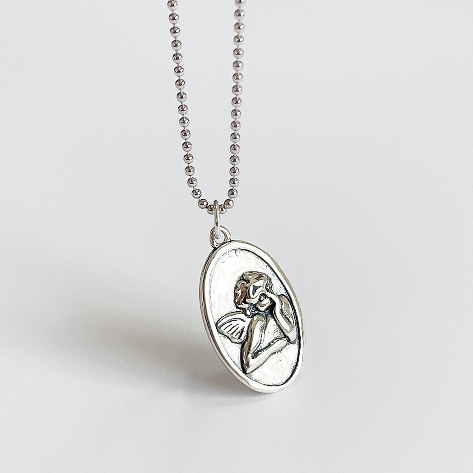 Vintage 925 Sterling Silver Plated Guardian Angel Pendant Necklace