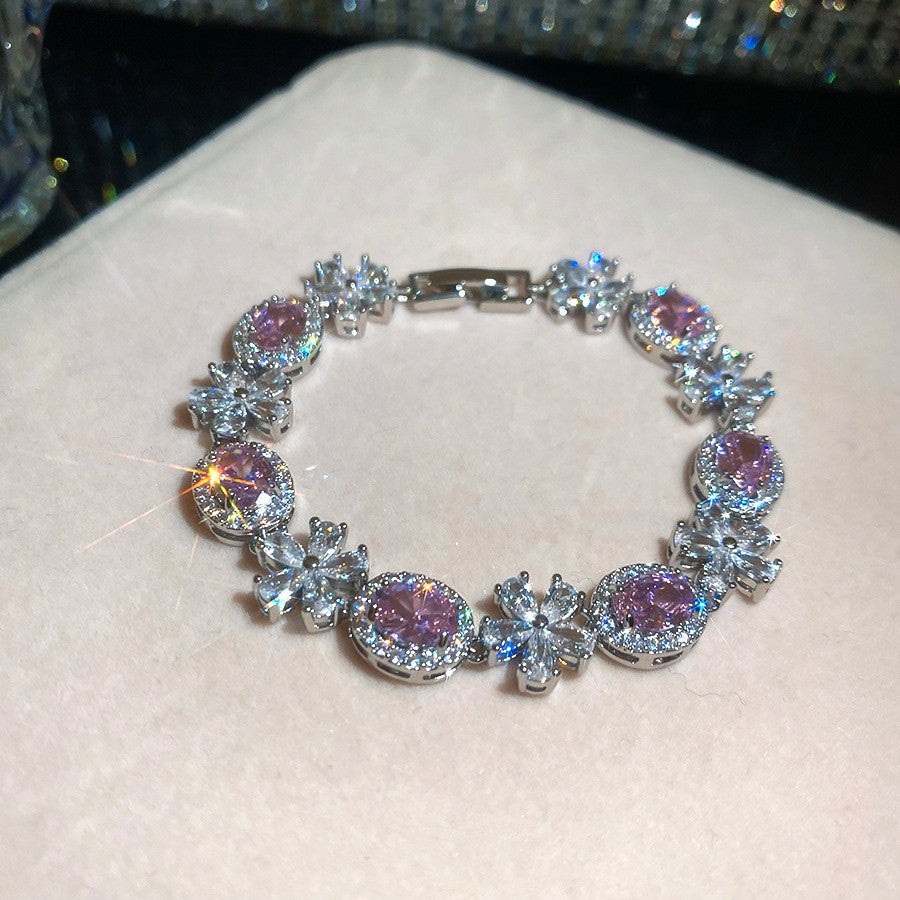 Sweet Elegant Geometric Round Cubic Zirconia Plated Brass Bracelet for Women