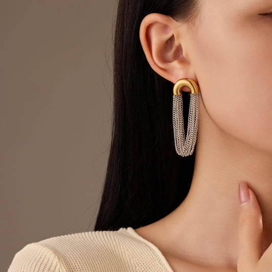 Orecchini da donna in acciaio inossidabile placcato con lunghe nappe a forma di arco minimalista