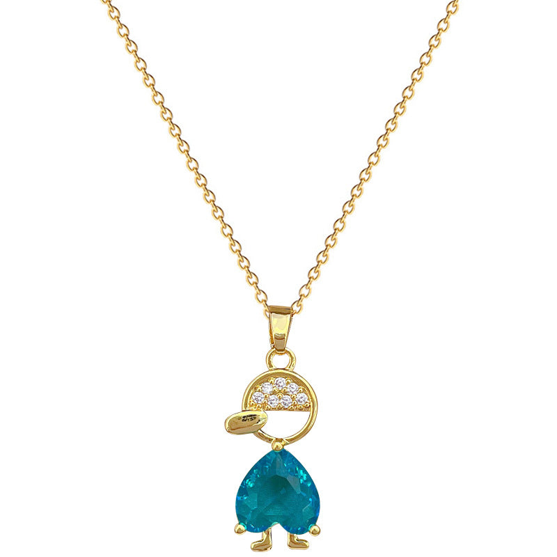 Collar minimalista de acero de titanio con forma de corazón con colgante de cobre e incrustaciones de diamantes de imitación para mujeres y hombres