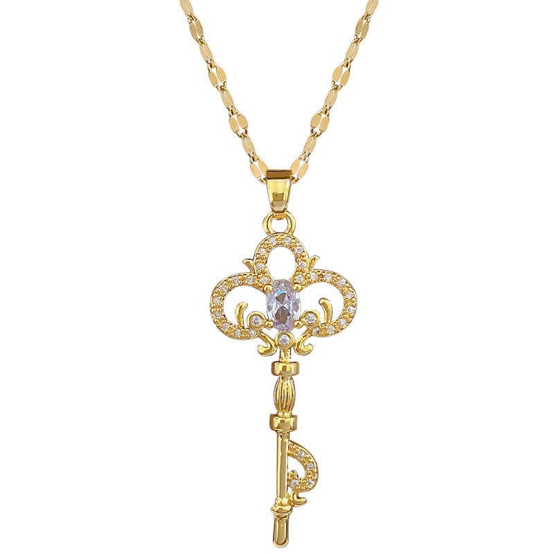 Collana con ciondolo geometrico di lusso vintage con strass, catena in acciaio al titanio, unisex