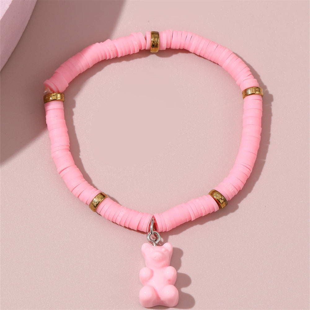 Braccialetto con ciondolo a orsetto carino e minimalista per bambini, realizzato in resina plastica con design artigianale