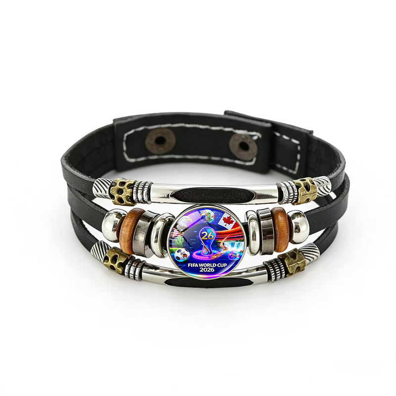 Bracciale Unisex Geometrico Rotondo in Pelle Placcato Multistrato di Tendenza