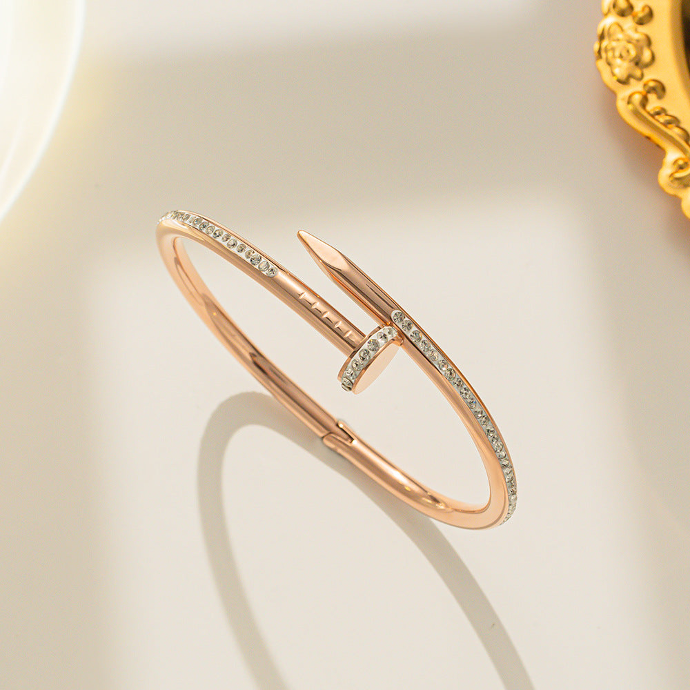 Luxury Style Letter-Shaped Brass Gold-Plated Bracelet with Zircon Inlay and Spring Clasp