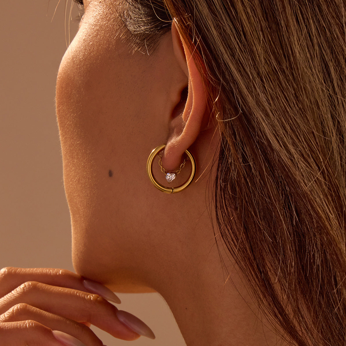 Orecchini alla Moda in Acciaio Inossidabile Geometrici con Placcatura in Oro 18K e Intarsio di Strass da Donna