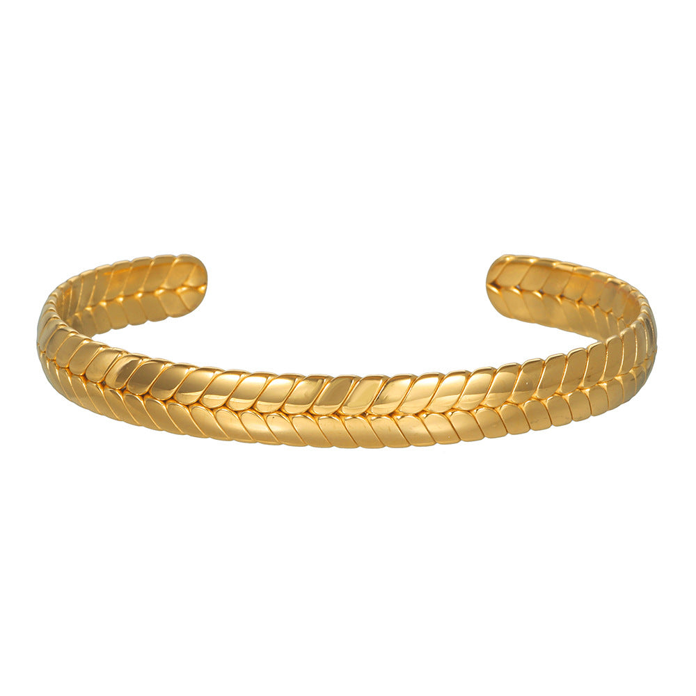 Twisted Rope Stainless Steel Plated Round Geometric Adjustable Cuff Bracelet