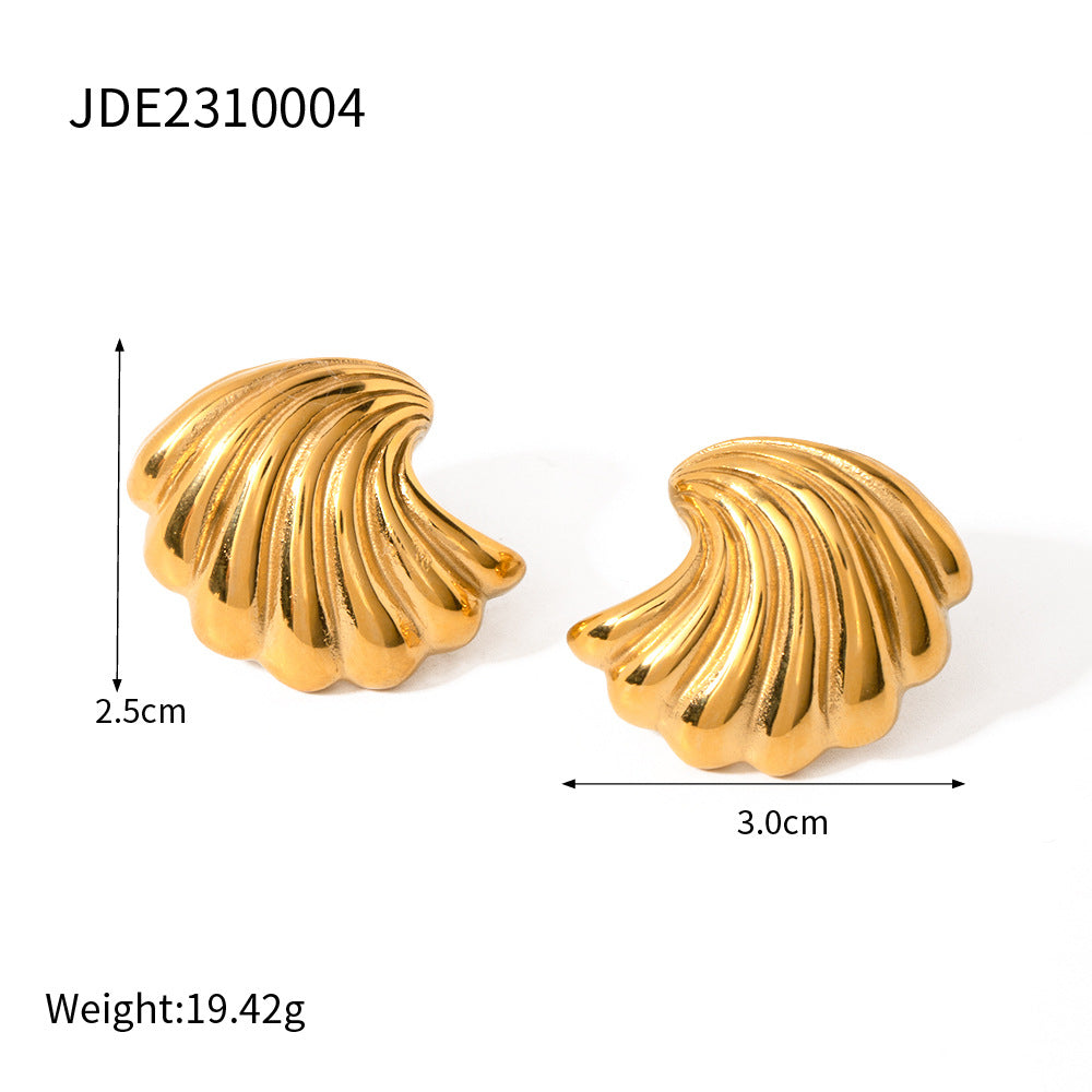 Trendy Natural Shell-Shaped Stainless Steel and Titanium Steel Plated Earrings