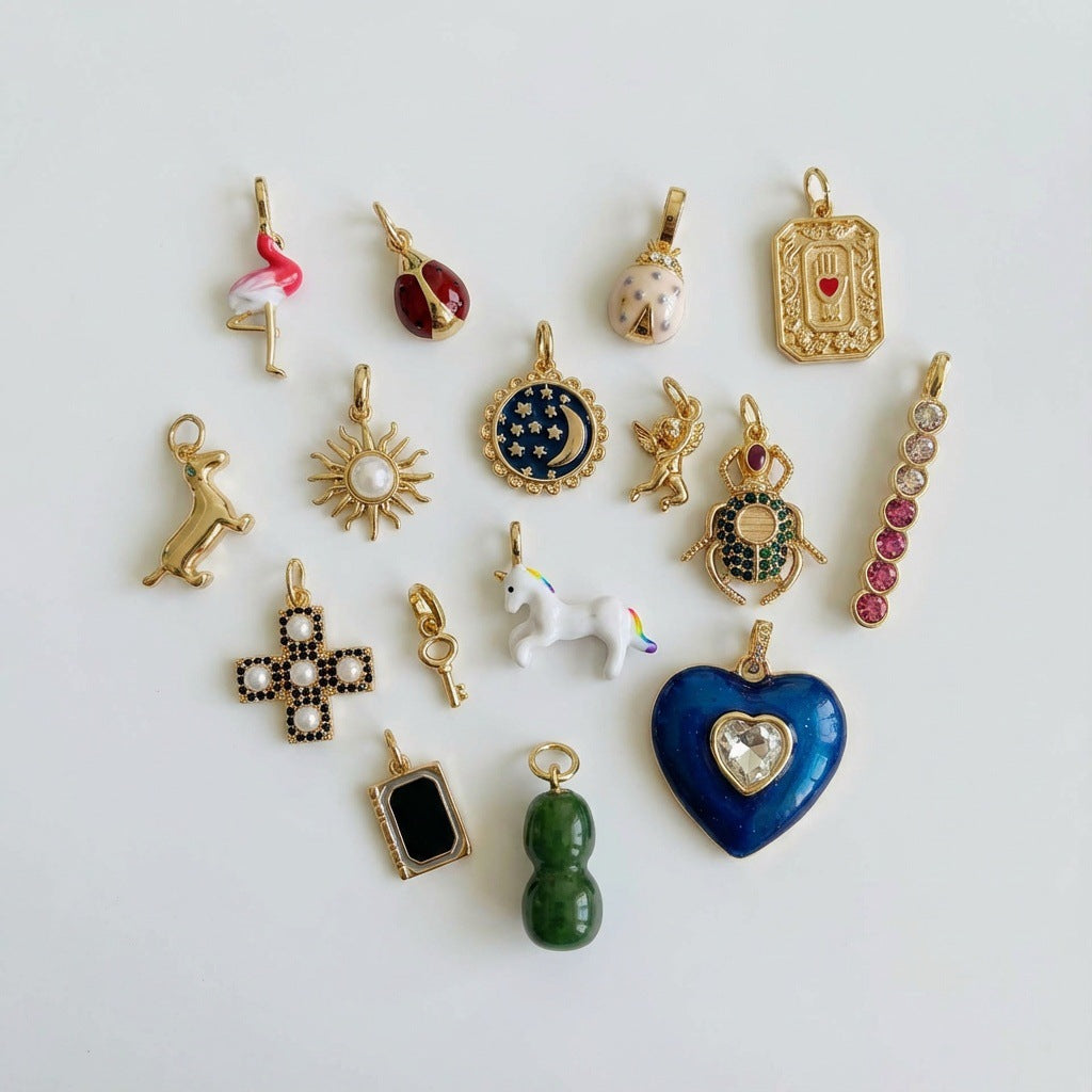 Vintage Heart Animal Brass Plated DIY Charm Bar Pendant