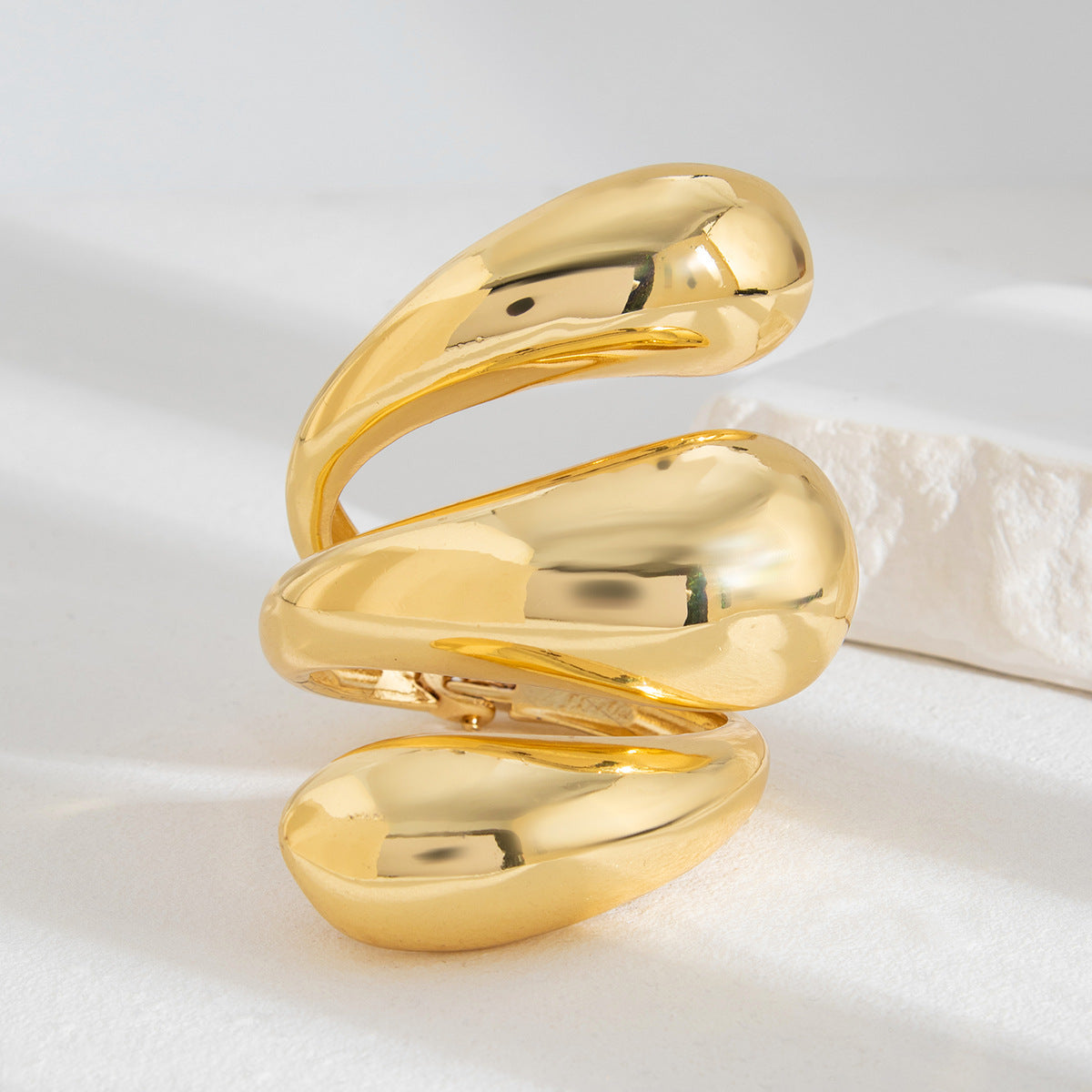 Exaggerated Spiral Teardrop Open Cuff Bracelet Set Zinc Alloy Plated