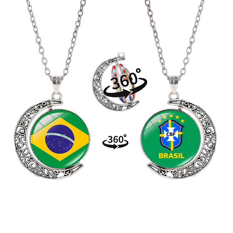 Collana a pendente a mezzaluna geometrica sportiva in lega con finitura galvanizzata per abbigliamento casual unisex