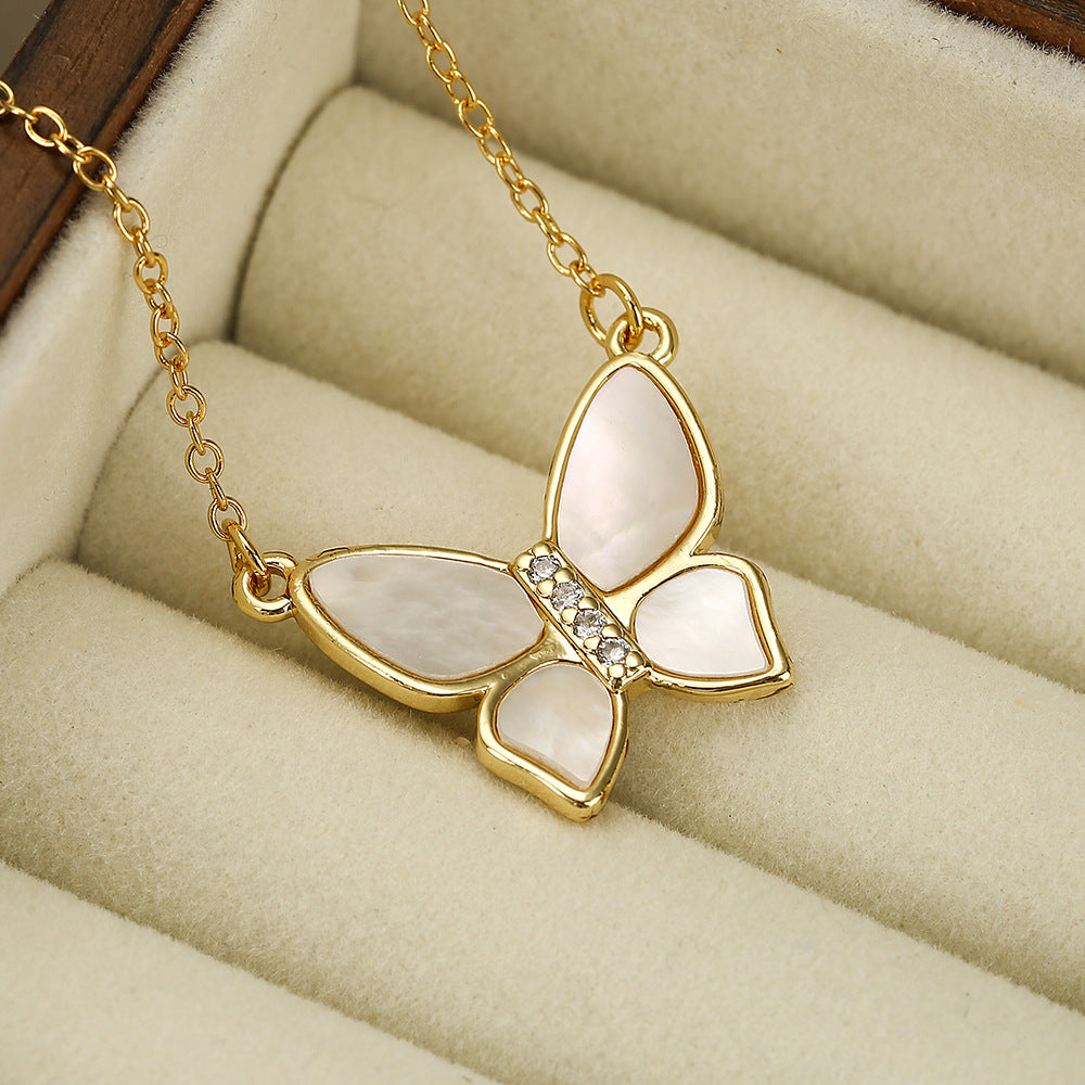 Collana con Pendente a Cuore Minimalista in Rame, Placcata Oro 18K e con Intarsio di Zirconi, da Donna