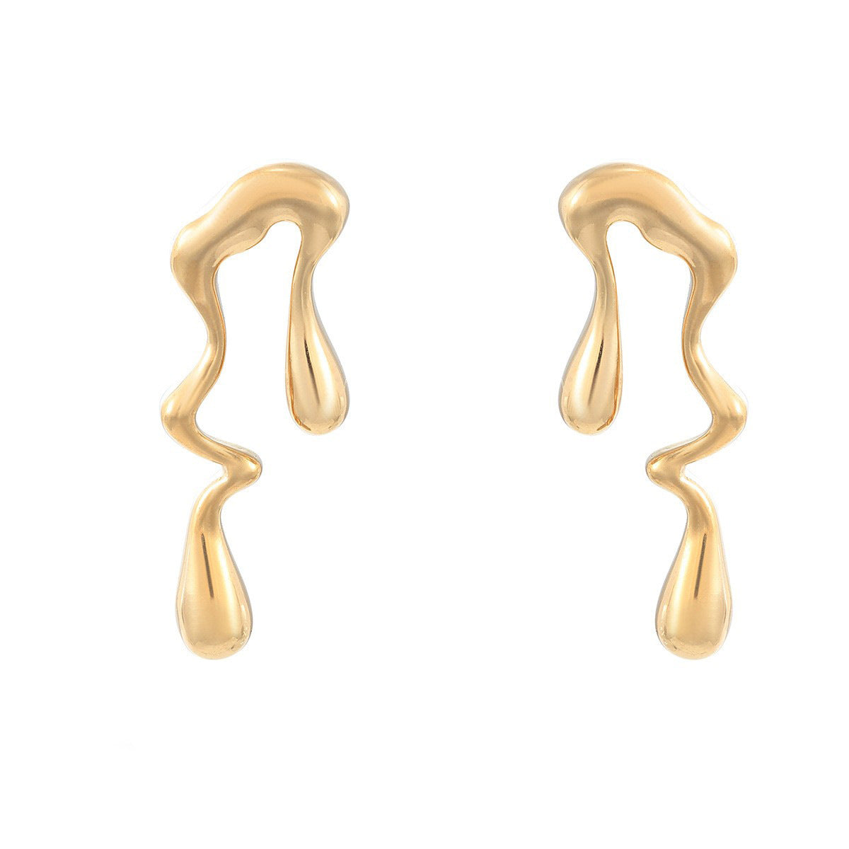Fashion Geometric Asymmetric 18K Gold Plated Stainless Steel Earrings for Women