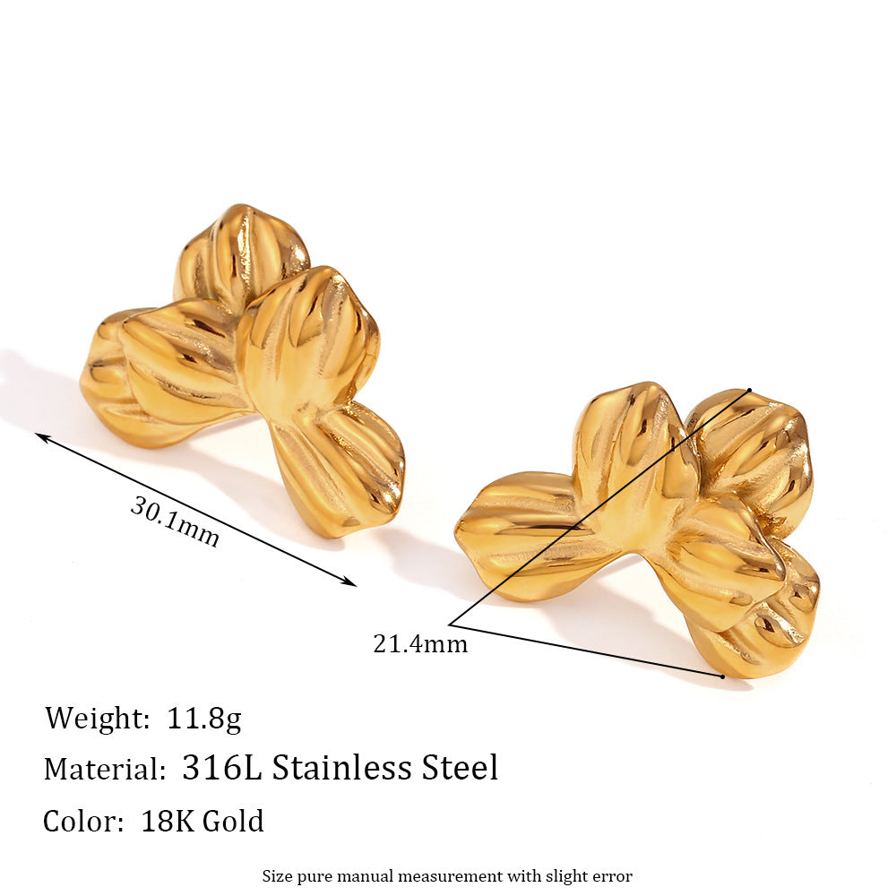 Vintage Geometric Stainless Steel Earrings with 18K Gold Plating for Women