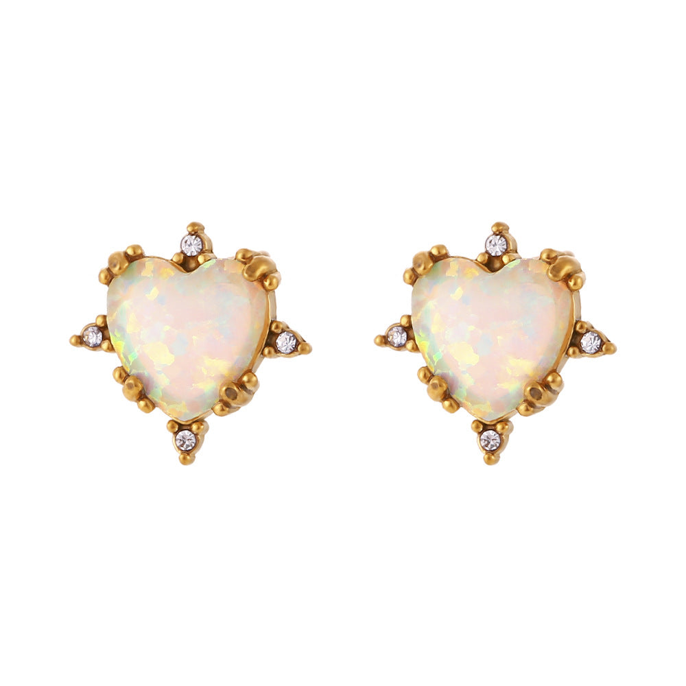Set di collana, orecchini e bracciale da donna placcati oro in acciaio inossidabile a forma di cuore, con intarsi di strass, stile vintage