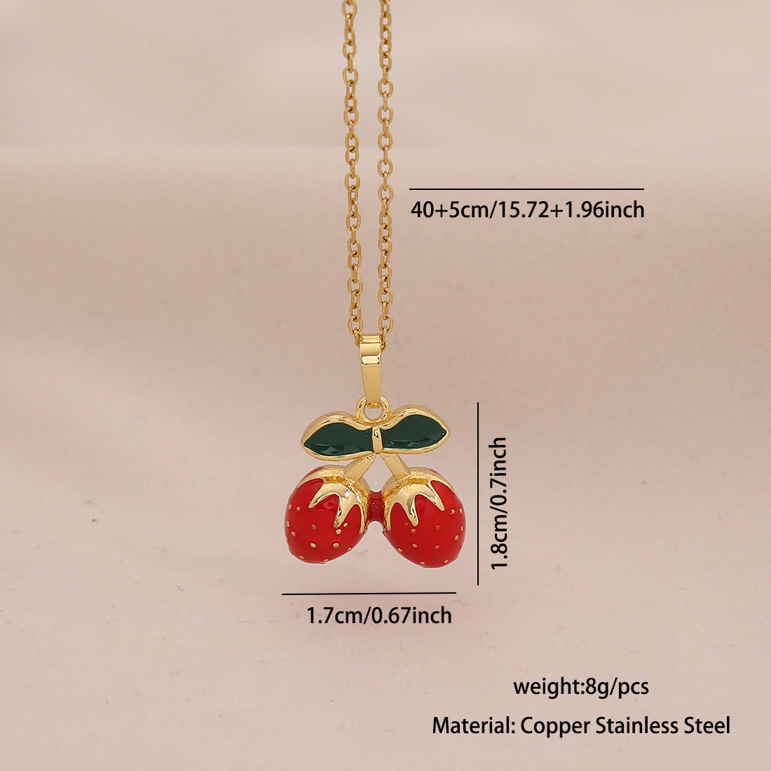 Collar con colgante de labios y chile rojo con forma de fruta linda en acero inoxidable con acabado esmaltado para mujer