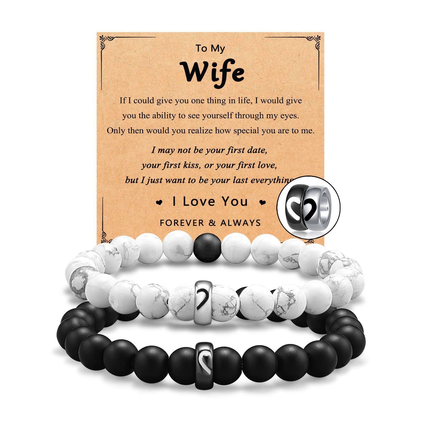 Minimalist Heart Stainless Steel Bracelet Set Unisex Black and White Couple Jewelry