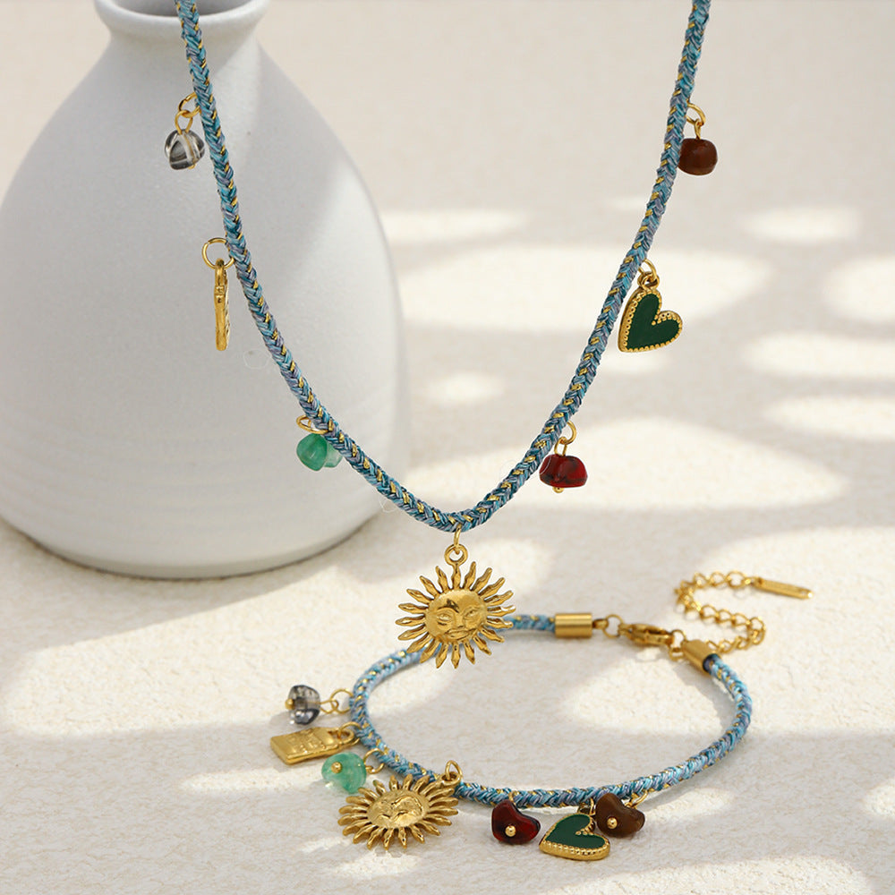 Bohemian Geometric Stainless Steel Gold Plated Pendant Necklace for Women