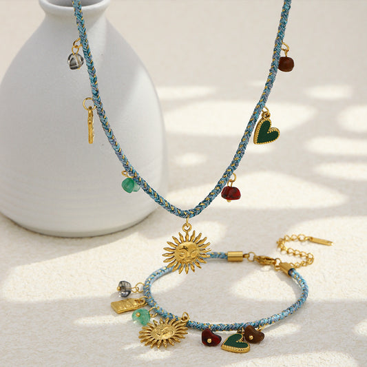 Bohemian Geometric Stainless Steel Gold Plated Pendant Necklace for Women
