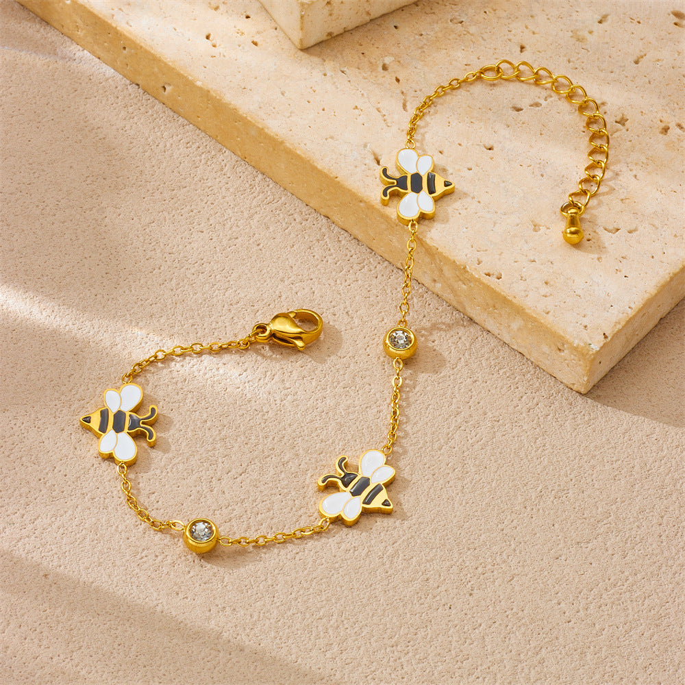 Minimalist Elegant Cartoon Drip Oil Plated Stainless Steel Animal Bee Bracelet for Women