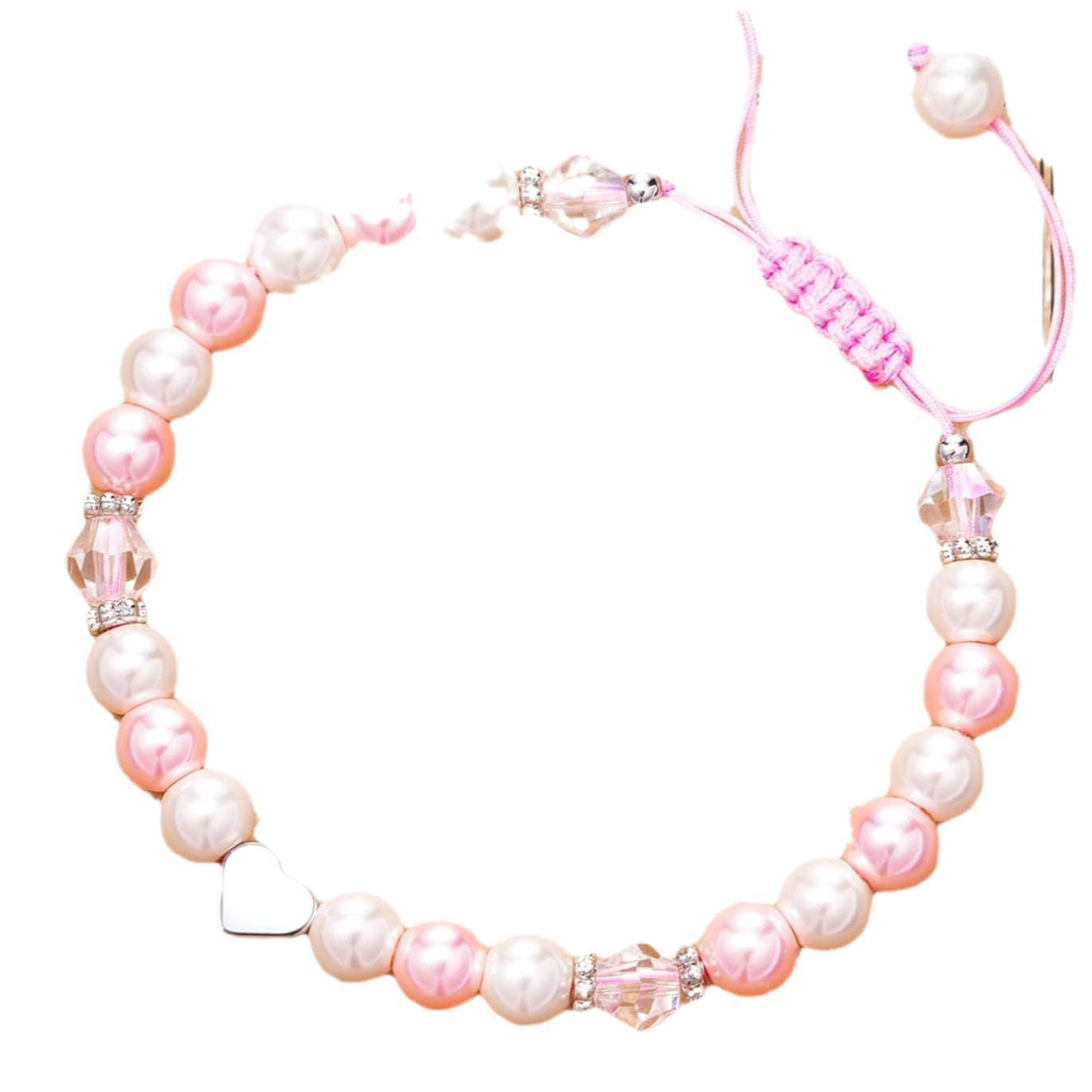 Sweet Heart Imitation Pearl Crystal Woven Bracelet for Women