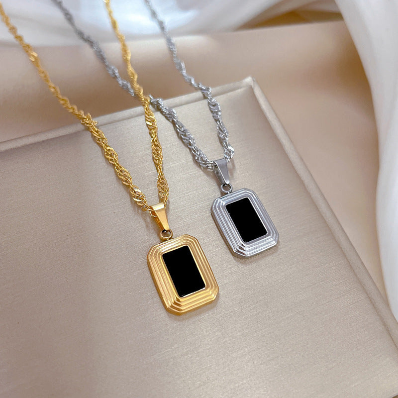 Minimalist Titanium Steel Geometric Collar Necklace Unisex Plated Gold-Tone Pendant