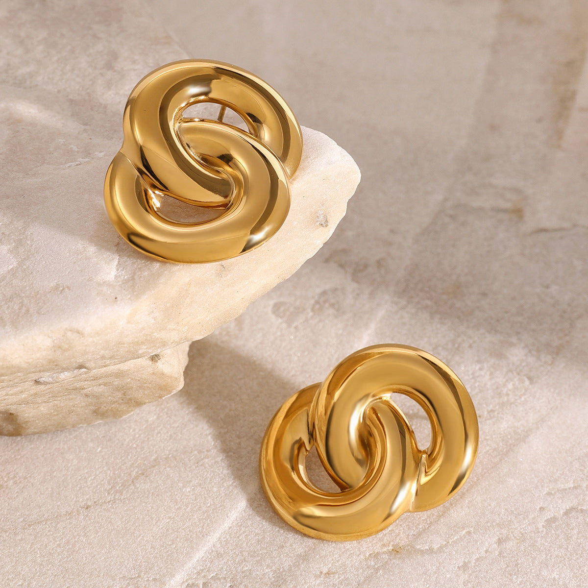 Orecchini "Old Money Style" placcati oro 18 carati in acciaio inossidabile, geometrici a doppio cerchio, esagerati, unisex, gioielli moda per pendolari
