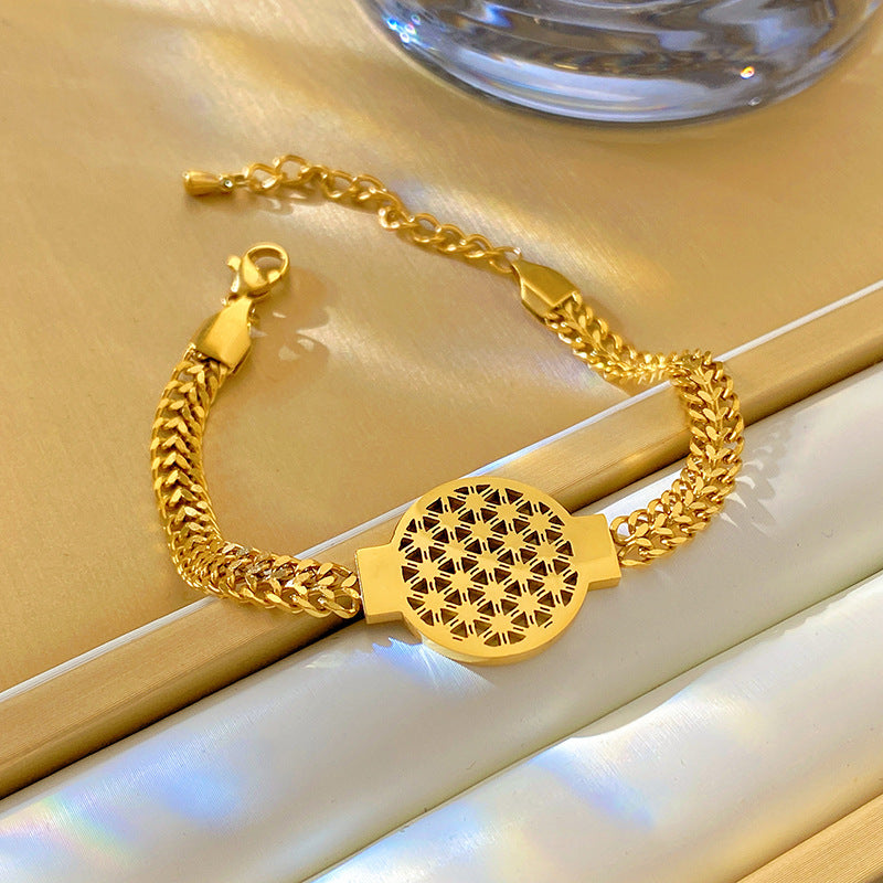 Minimalist Luxury Hollow Floral Woven Titanium Steel Bracelet
