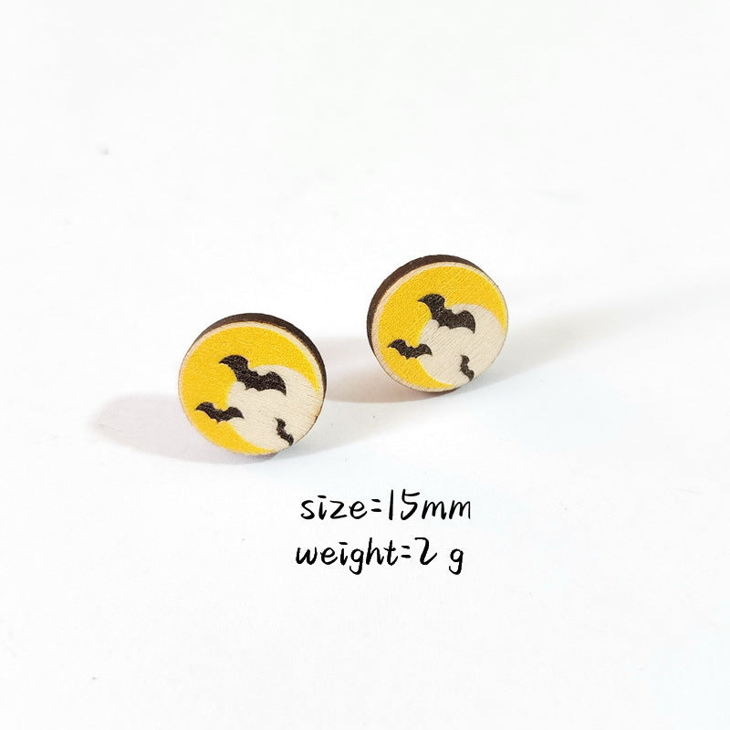 Pendientes de Halloween de Madera Estilo Caricatura con Calavera, Murciélago, Sombrero de Bruja y Ataúd para Mujer