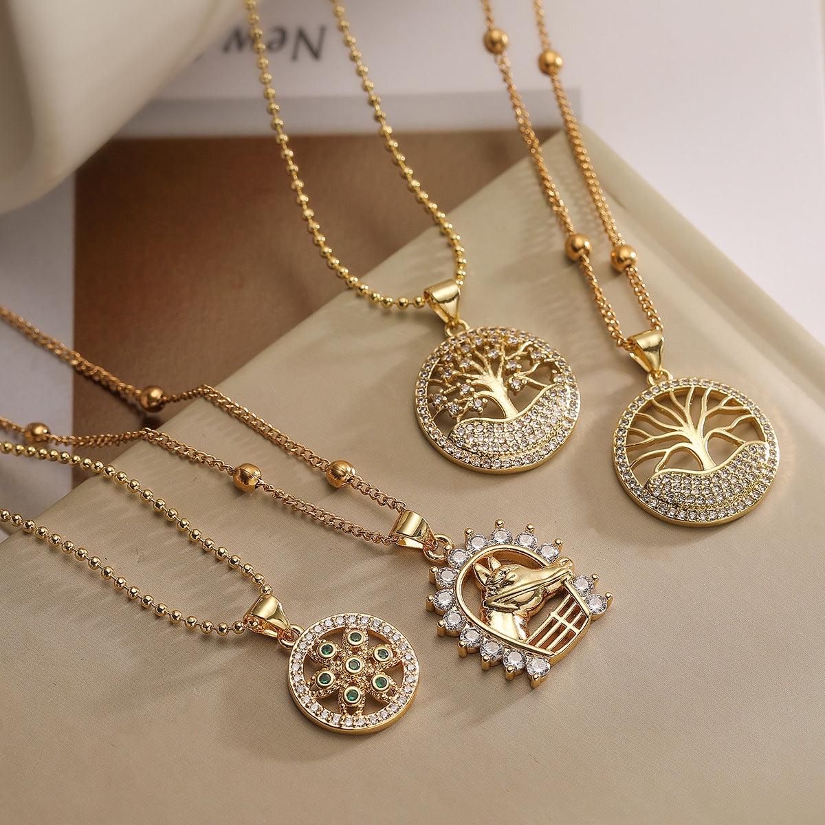 Collana con ciondolo Albero della Vita geometrico minimalista irregolare da donna in rame