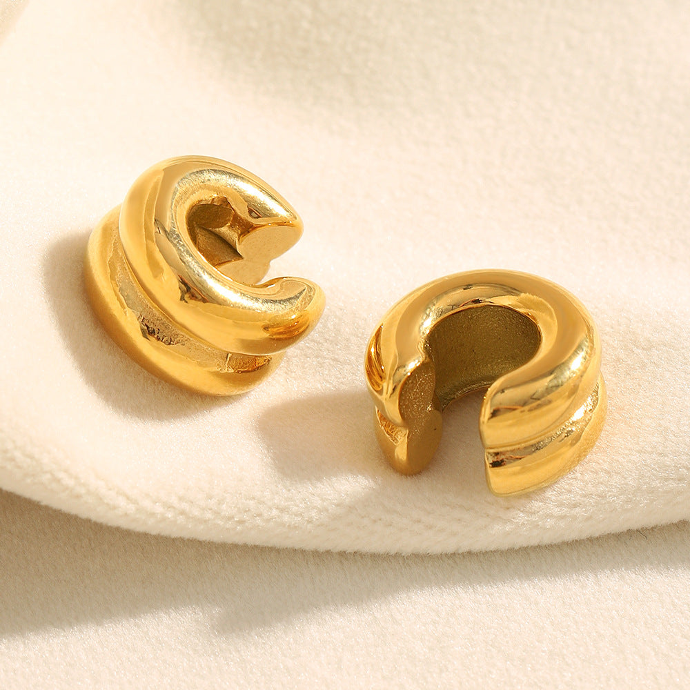 Minimalist Geometric Stainless Steel Ear Clips with 18K Gold Plating for Women