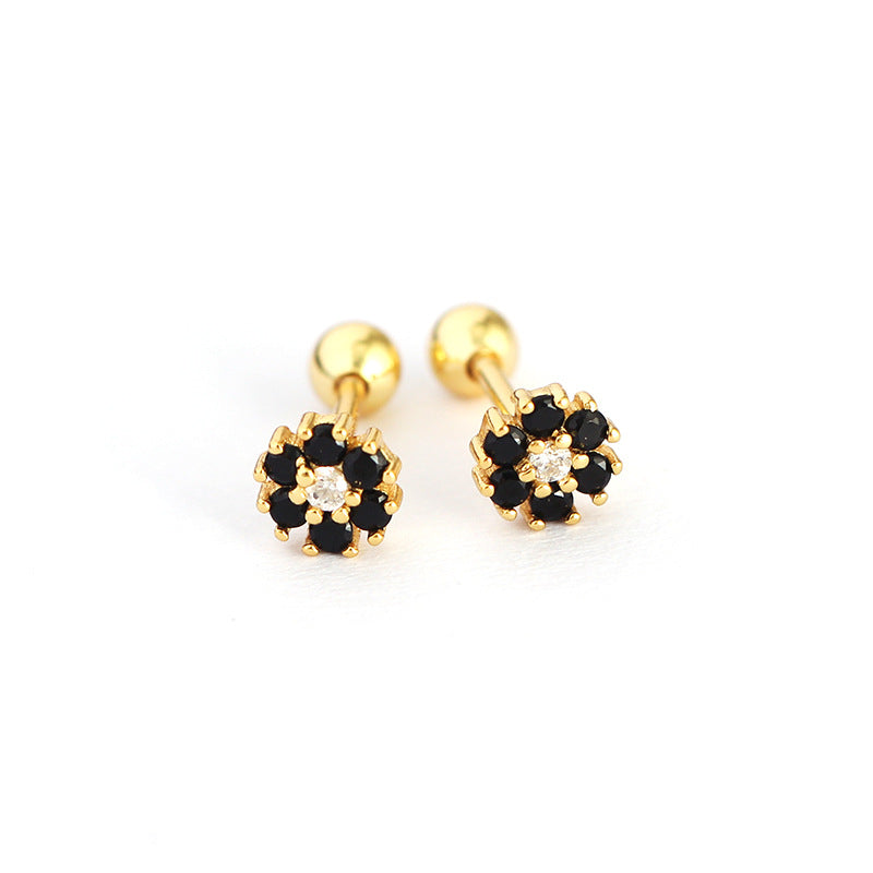 Pendientes minimalistas de plata de ley 925 con incrustaciones florales de circonita cúbica