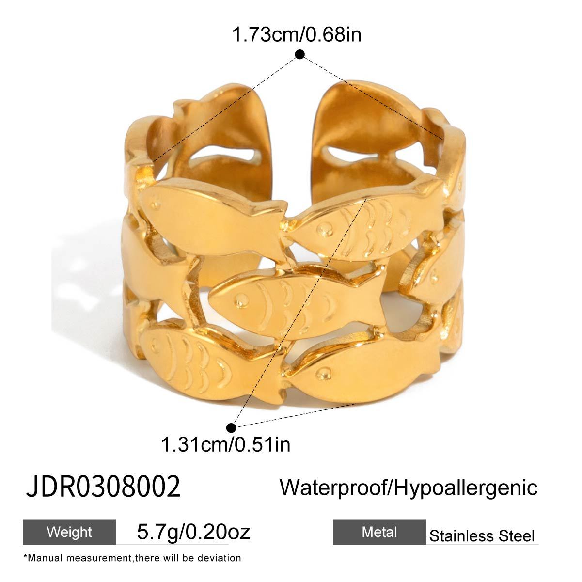Minimalist Geometric Fish Stainless Steel Ring PVD Gold Plated Women's Jewelry