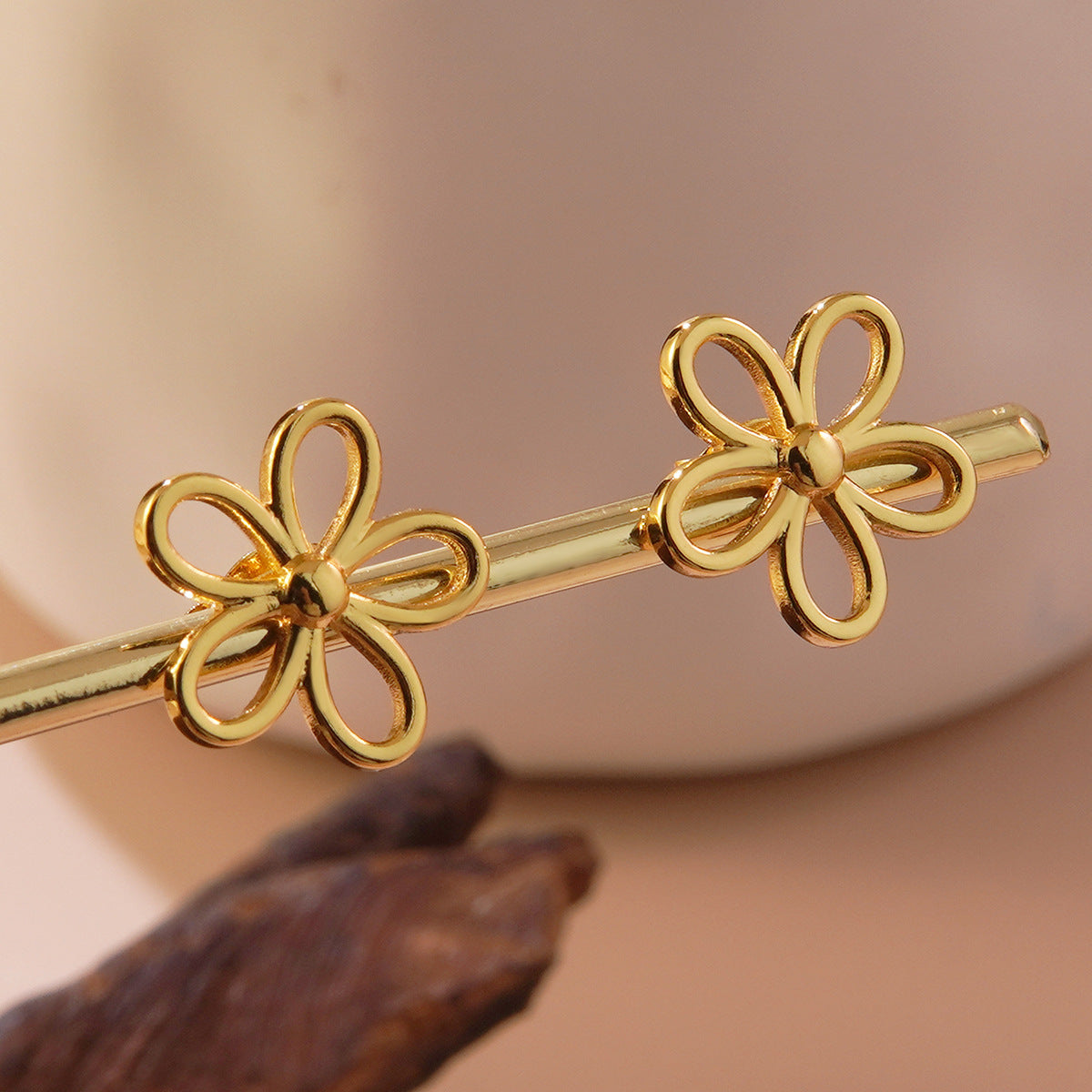 Sweet Minimalist Floral Hollow Five-Petal Stainless Steel Stud Earrings for Women
