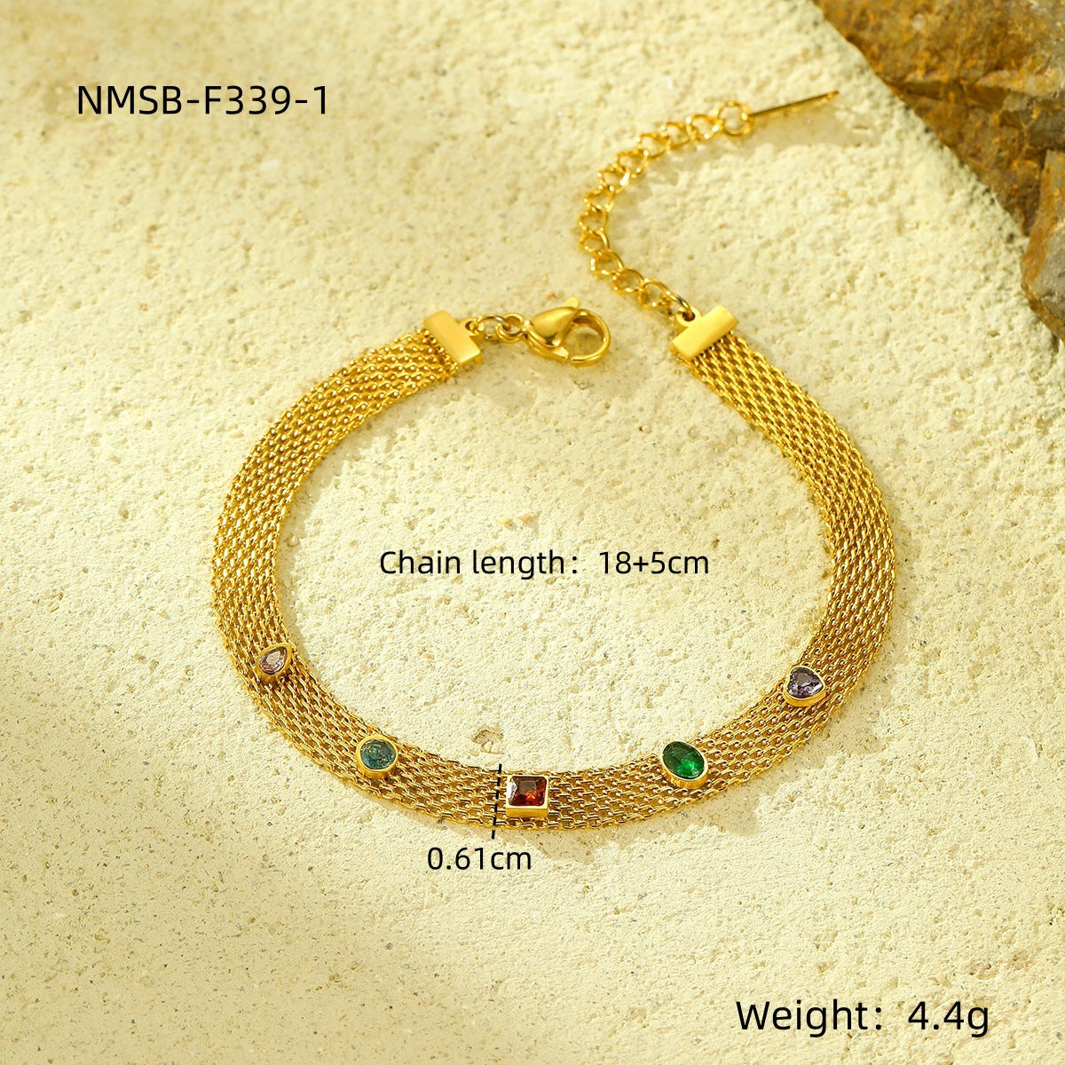 Fashionable Geometric Stainless Steel Bracelet with 18K Gold Plating and Zircon Inlay for Women