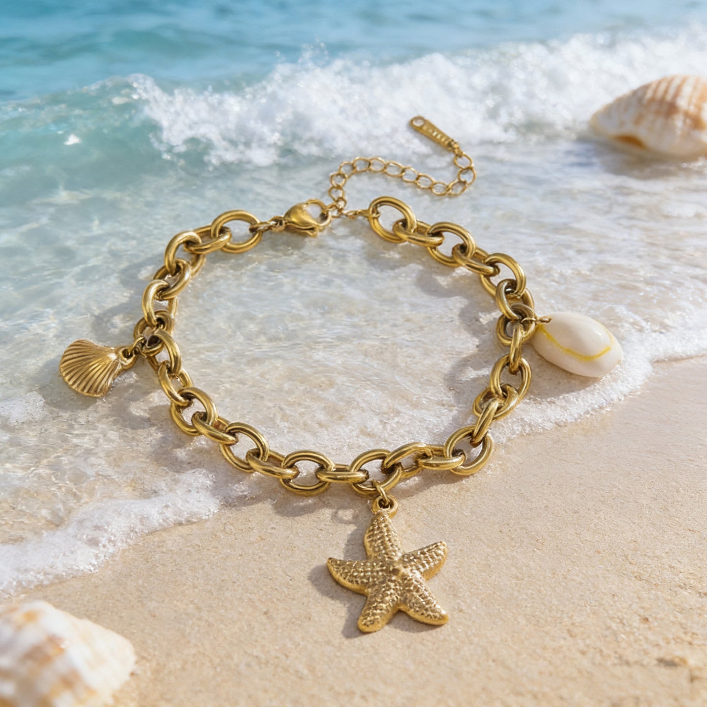 Elegant Stainless Steel Starfish and Shell Bracelet Plated Beach Style Jewelry for Women