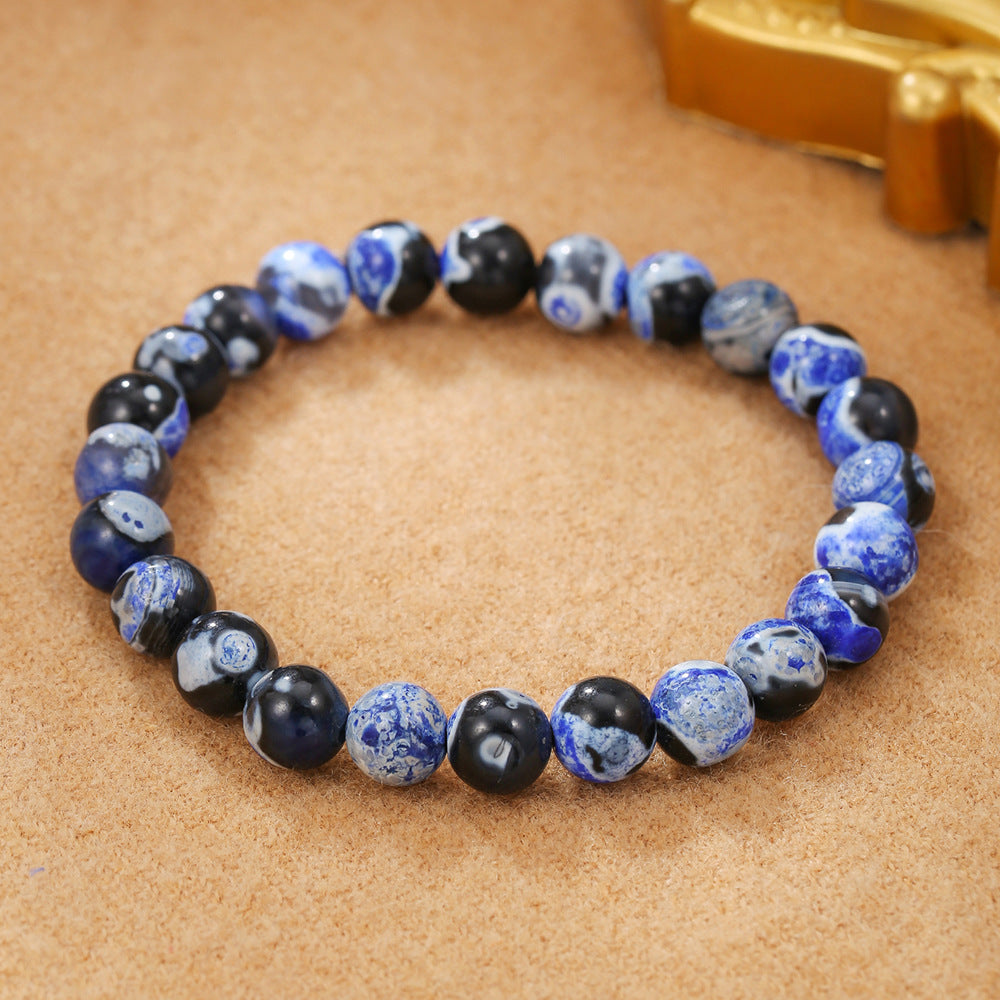 Round Natural Stone Beaded Bracelet with Green Aventurine and Black Agate for Unisex