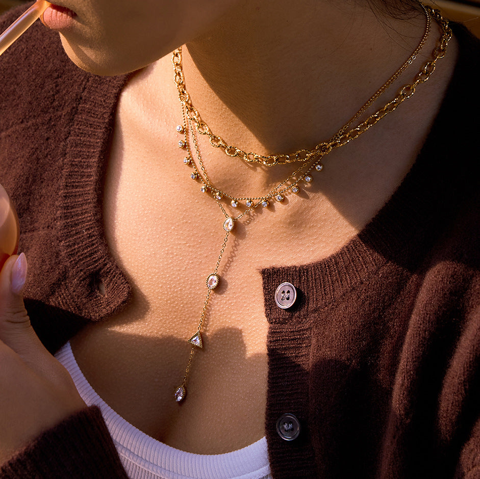 Collana da donna a catena con ciondolo in acciaio inossidabile geometrico minimalista placcato oro 18 carati PVD