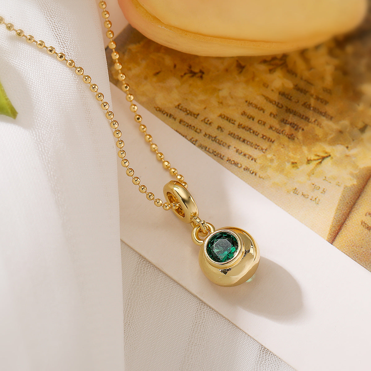 Minimalist Geometric Gold-Plated Copper Pendant Necklace with Zirconia Ball for Women