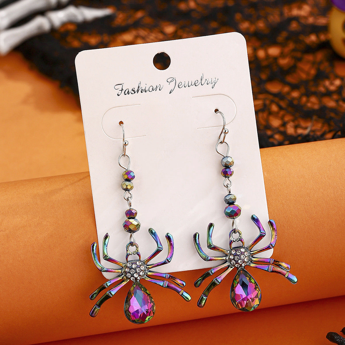 Pendientes de aleación con forma de araña, a la moda, para mujer, con acabado chapado y pernos de acero inoxidable