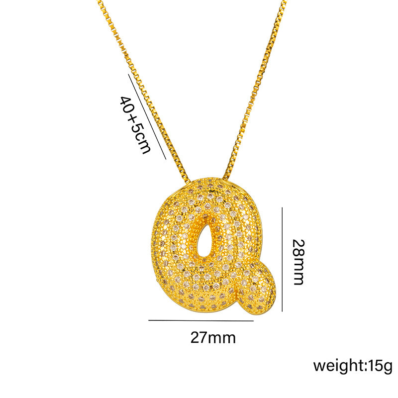 Collana da donna in acciaio al titanio a forma di lettera alla moda con intarsio in strass, design a catena a scatola
